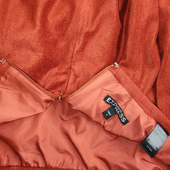 Express Women's Burnt Orange Red Suede Like Mini Skirt With Laser Cut Hem - Picture 4 of 4